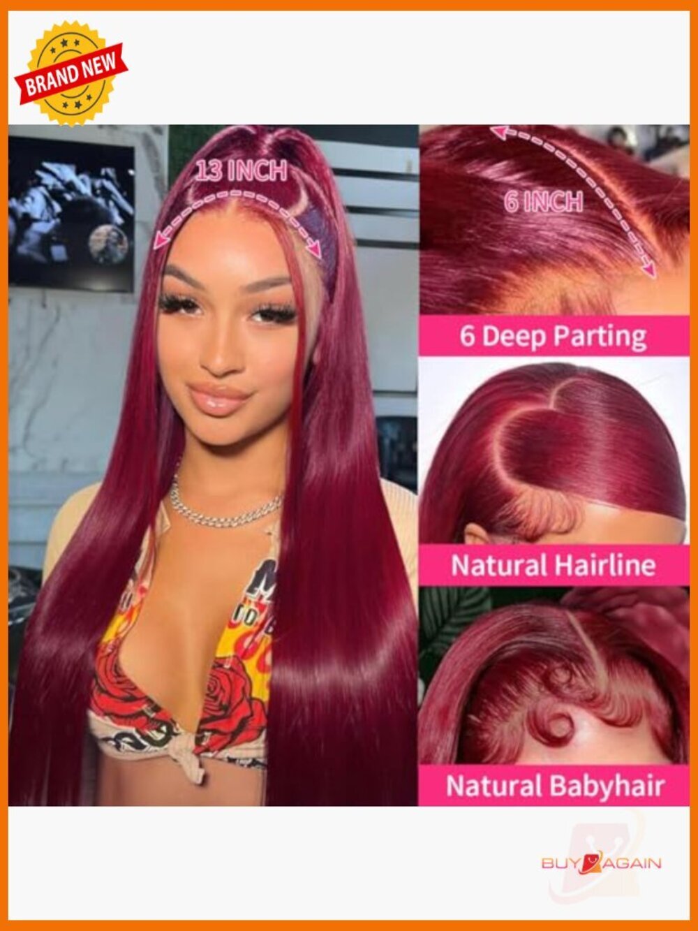 13x6 Straight Lace Front Wig 200% Density Pre Plucked Baby Hair Glueless Human - Picture 2 of 6